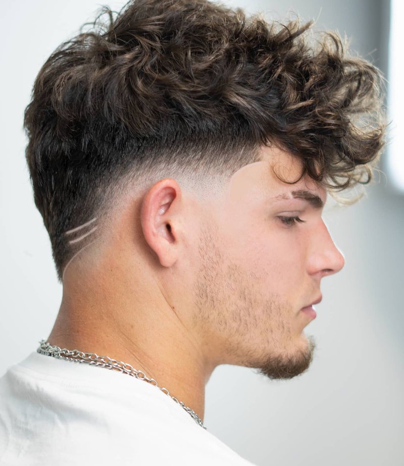 haircuts for men - Curly Medium Length Men's Haircut + Taper Fade
