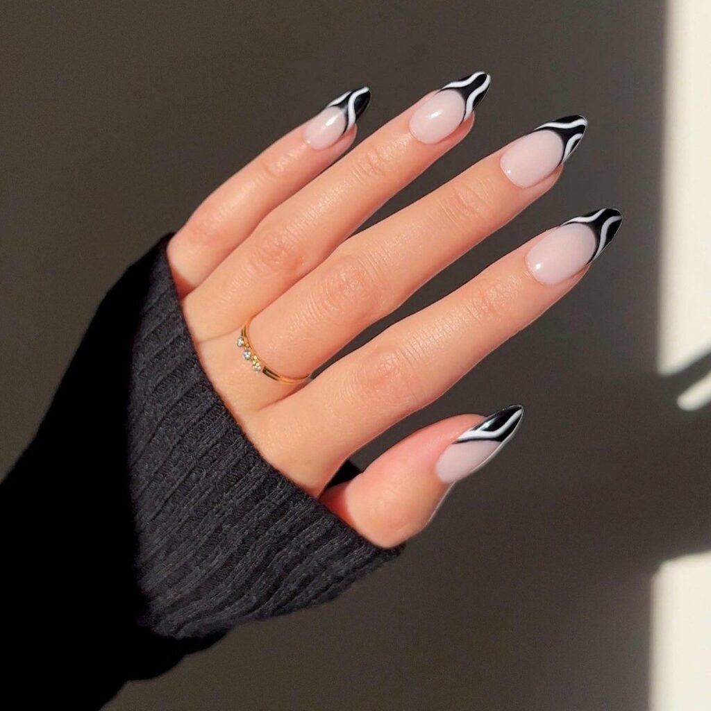 nail designs for french tips - Black And White French Tip Nail Designs